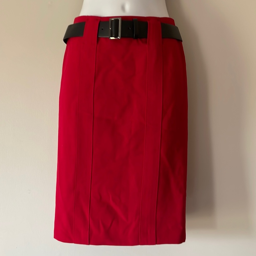Size 00, Le Chateau- Belted Red Slim Skirt